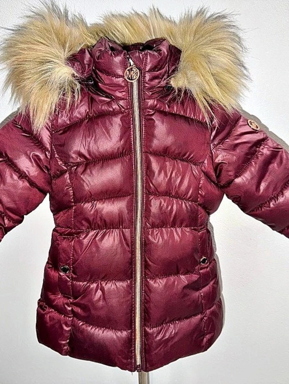 Michael Kors Girls Stadium Puffer Jacket with Faux Fur Trim Hood Purple Girls 2T